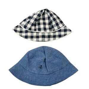 Janie And Jack 3-6 Months Bucket Hats Denim Anchor Blue Plaid NWT Baby Boy Beach
